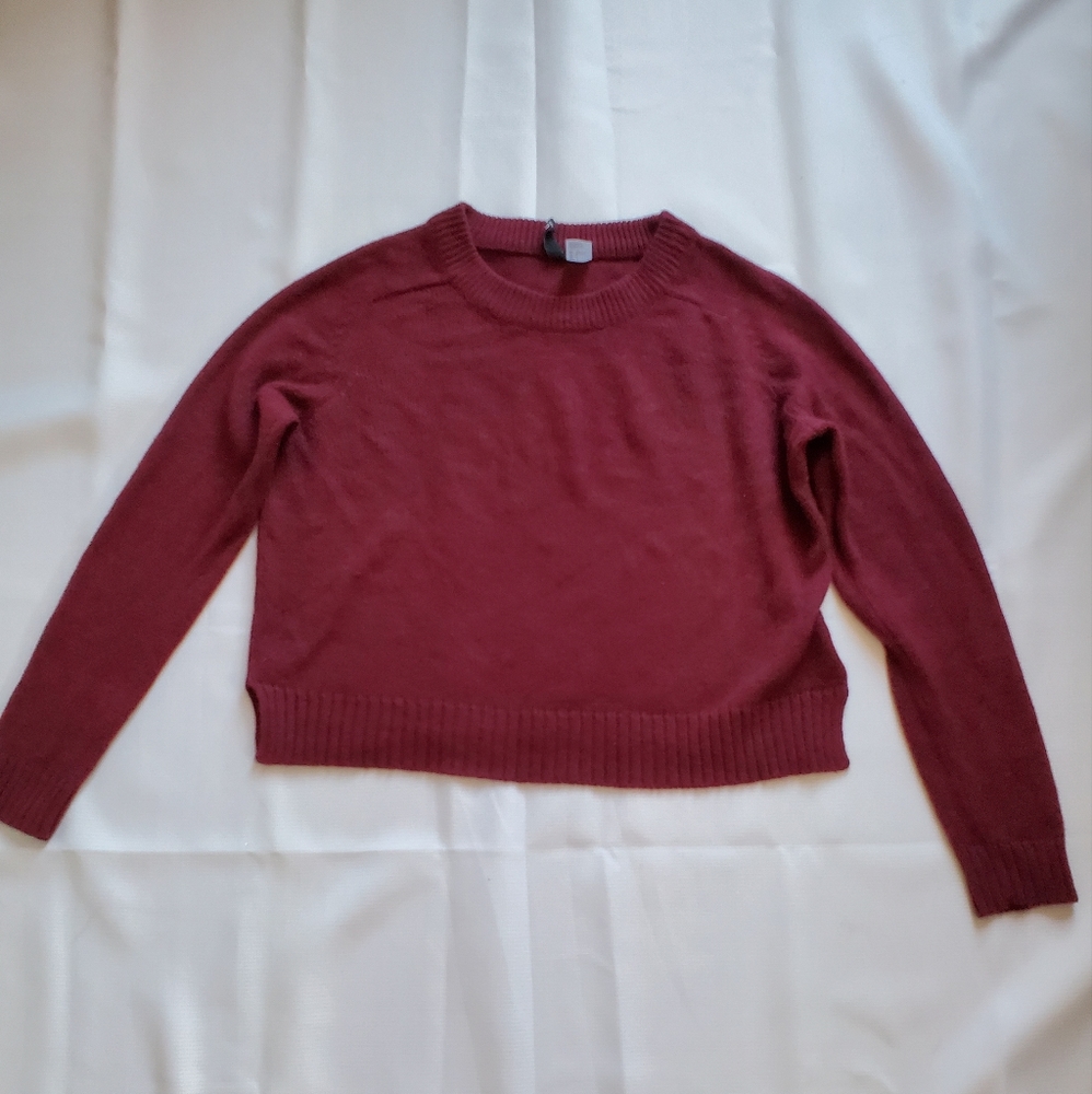 Burgundy Cropped Knit Sweater Size S H&M